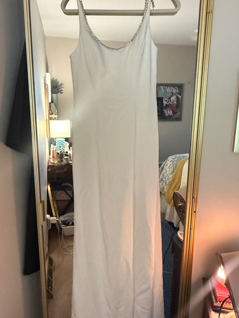 Mac Duggal White Gown with Chain Trim